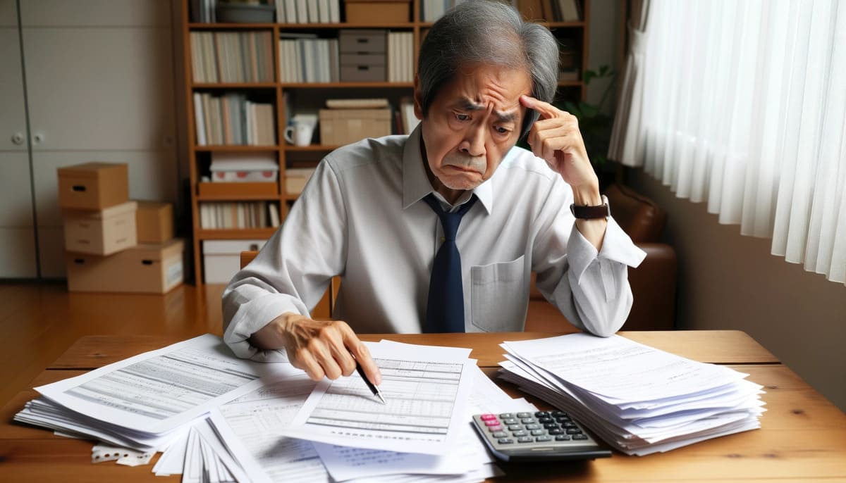 年金請求書の記載に悩んでいる65歳の日本人男性